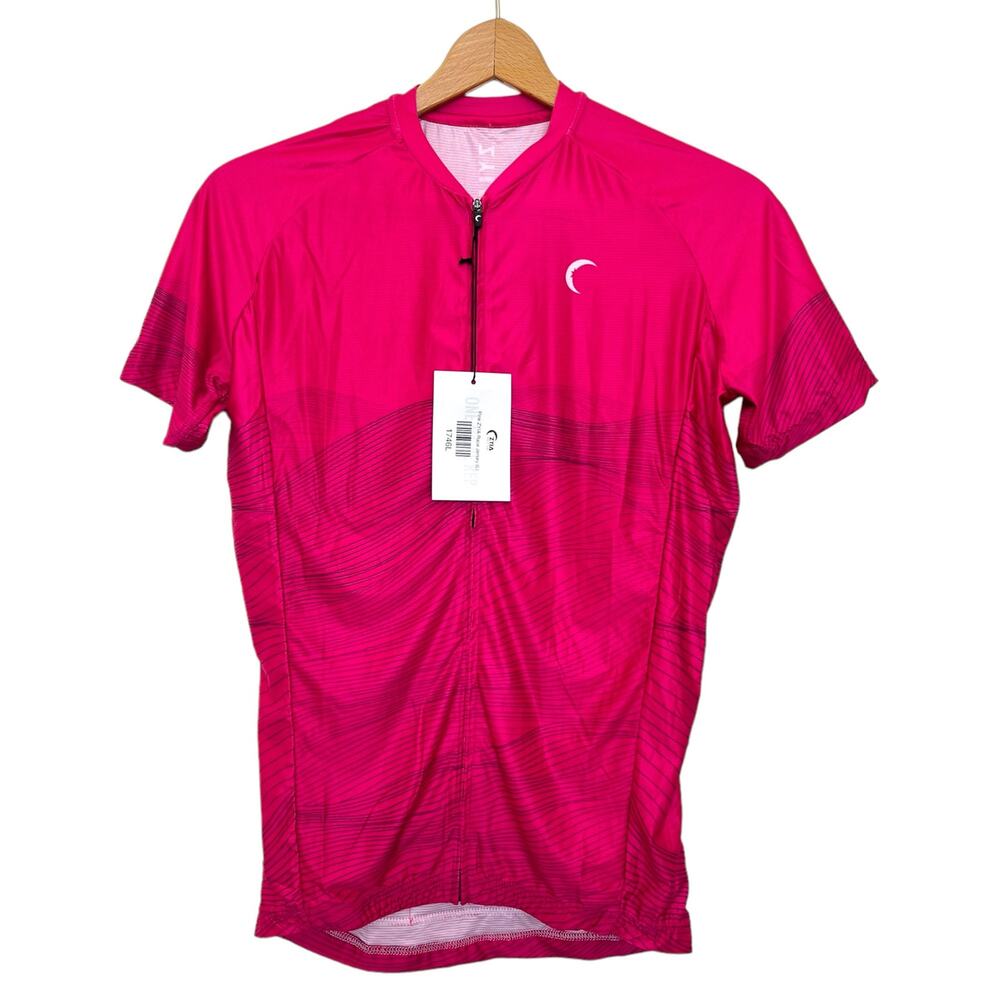 Zyia NEW Pink Race Jersey Biking Shirt Women's Sz L Back Pockets Zip Bike Racing